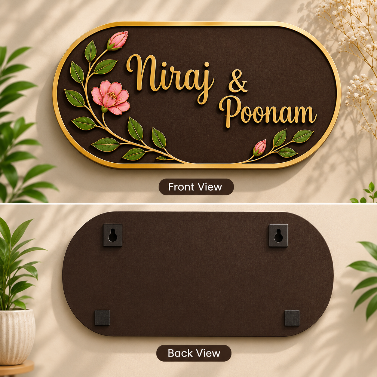 Berry Floral Nameplate I Handcrafted Personalized Wooden Nameplate for Home Entrance - nameplate