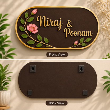 Berry Floral Nameplate I Handcrafted Personalized Wooden Nameplate for Home Entrance - nameplate