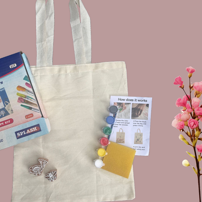 Bird & Bee Block Painting DIY Kit | Paint Your Own Tote Bag | SPLASH DIY by Splash Arts - indianart