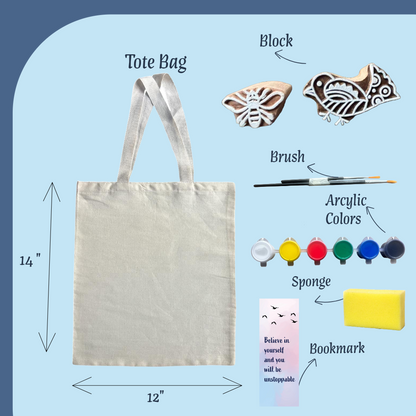 Bird & Bee Block Painting DIY Kit | Paint Your Own Tote Bag | SPLASH DIY by Splash Arts - indianart