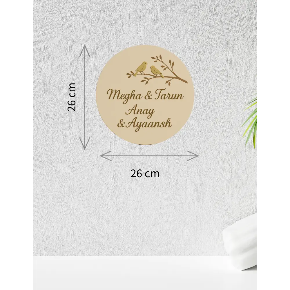 Bird on Branch Nameplate | Personalized Wooden Name Plate for Home Entrance - nameplate