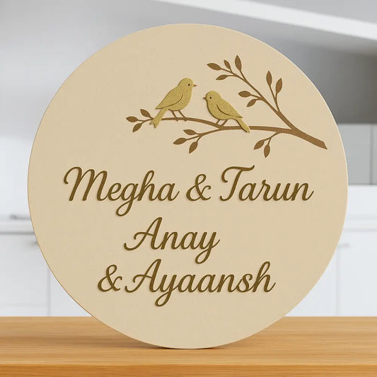Bird on Branch Nameplate | Personalized Wooden Name Plate for Home Entrance - nameplate