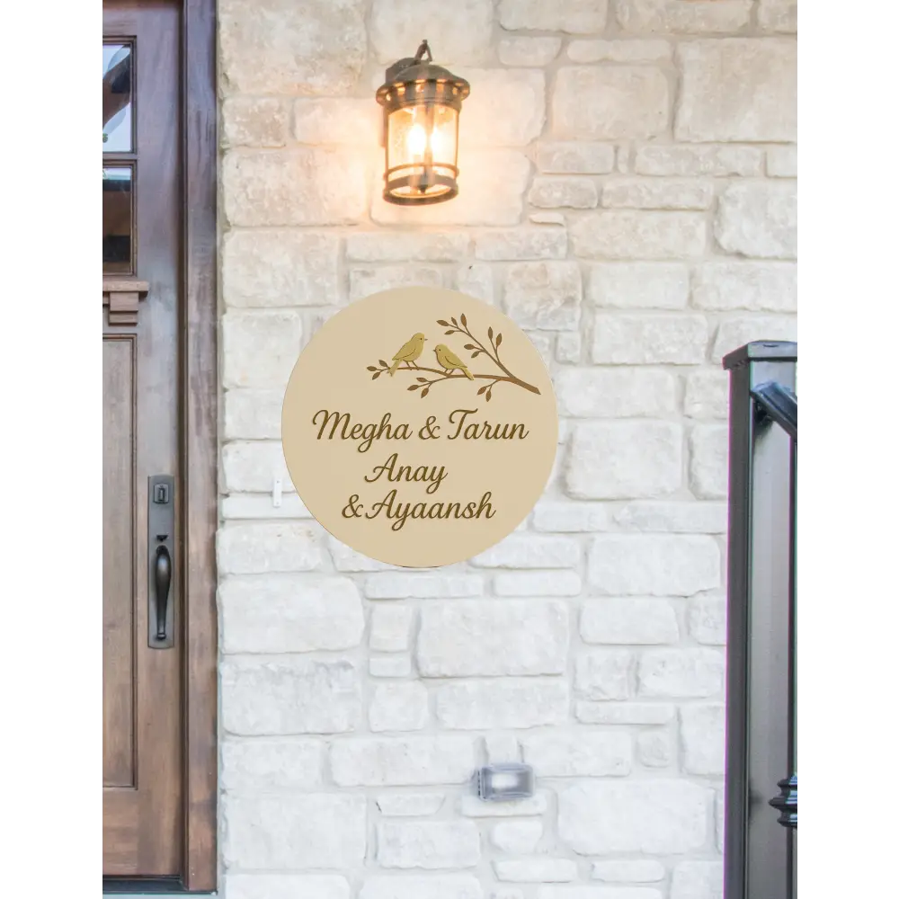 Bird on Branch Nameplate | Personalized Wooden Name Plate for Home Entrance - nameplate