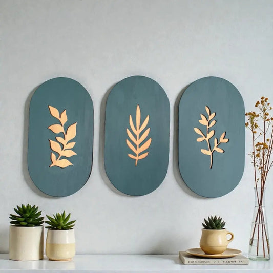 Botanic Serenity Set – Modern Wooden Wall Panels | Wall Decor - 28 cm x 15cm / MDF Wood - Wall hanging