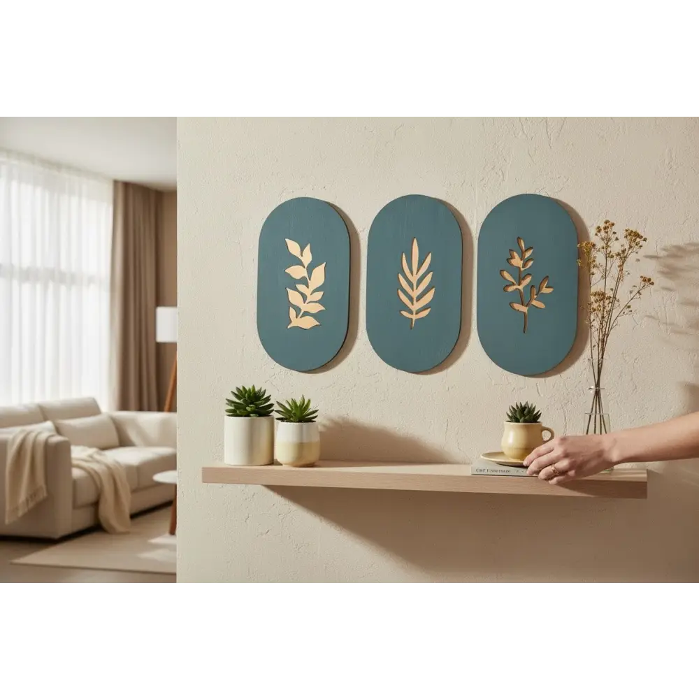 Botanic Serenity Set – Modern Wooden Wall Panels | Wall Decor - 28 cm x 15cm / MDF Wood - Wall hanging