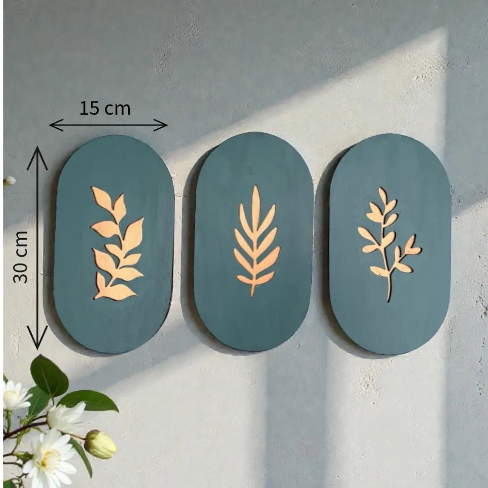 Botanic Serenity Set – Modern Wooden Wall Panels | Wall Decor - 28 cm x 15cm / MDF Wood - Wall hanging
