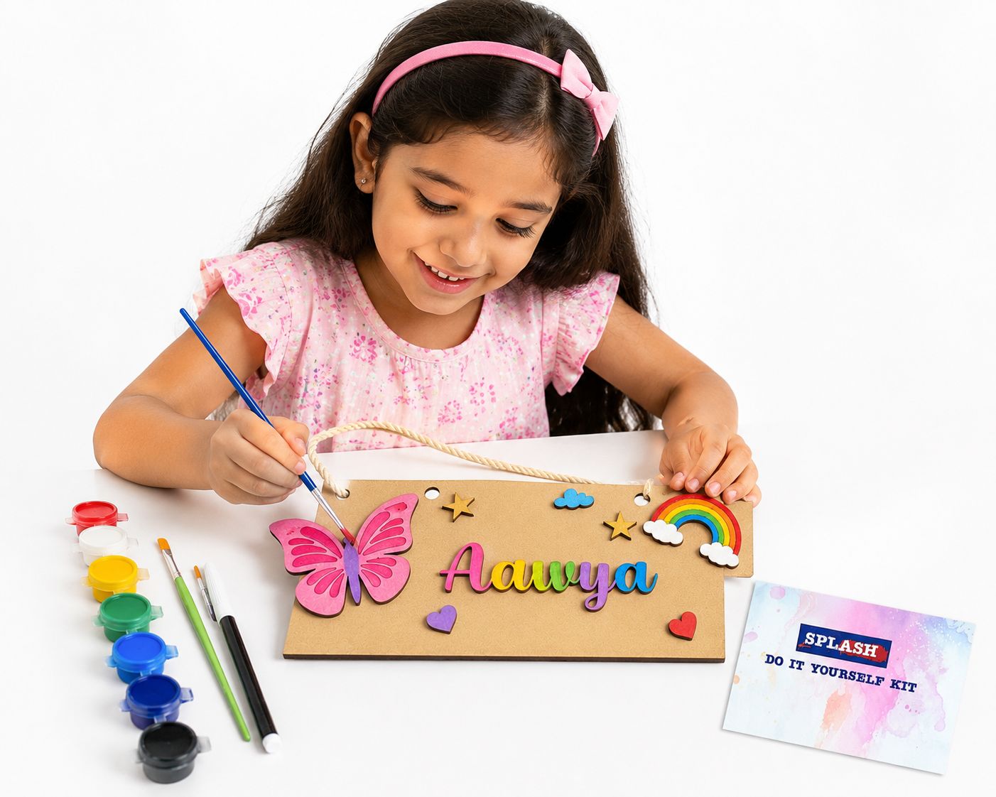 Butterfly Rainbow Nameboard DIY Kit for Kids | Personalized Paint Your Own Name Board | Birthday Return Gift I SPLASH