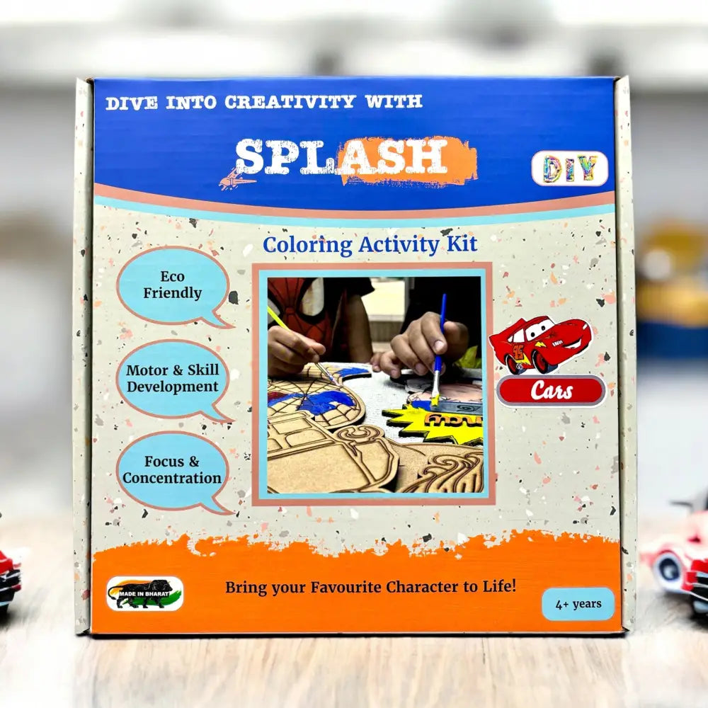 Car DIY Wood Painting Kit for Kids | Paint Your Own 8 inch Wooden Car Craft Kit | SPLASH DIY by Splash Arts