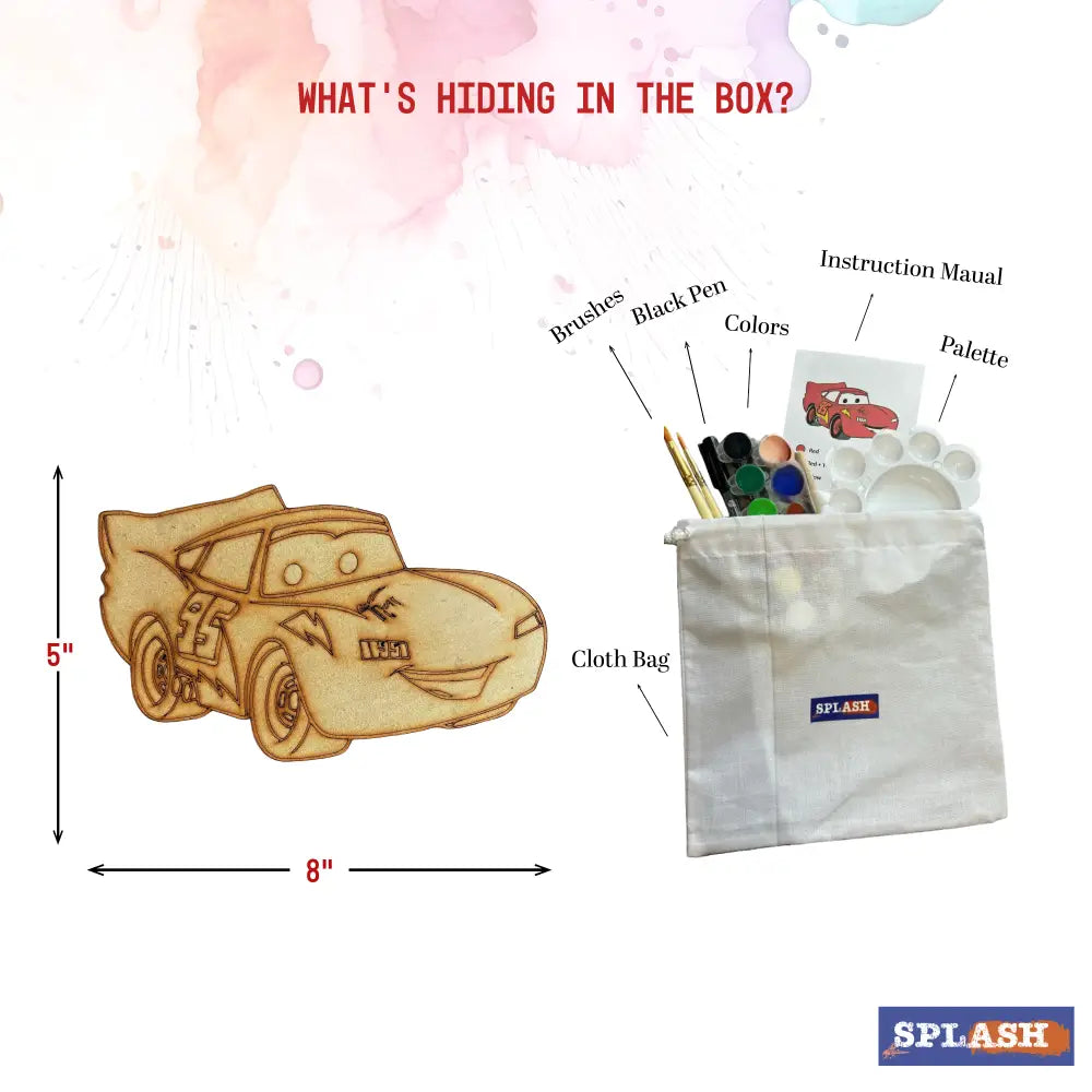 Car DIY Wood Painting Kit for Kids | Paint Your Own 8 inch Wooden Car Craft Kit | SPLASH DIY by Splash Arts