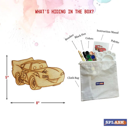 Car DIY Wood Painting Kit for Kids | Paint Your Own 8 inch Wooden Car Craft Kit | SPLASH DIY by Splash Arts