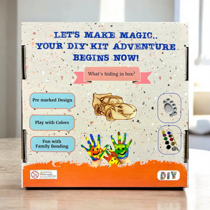 Car DIY Wood Painting Kit for Kids | Paint Your Own 8 inch Wooden Car Craft Kit | SPLASH DIY by Splash Arts