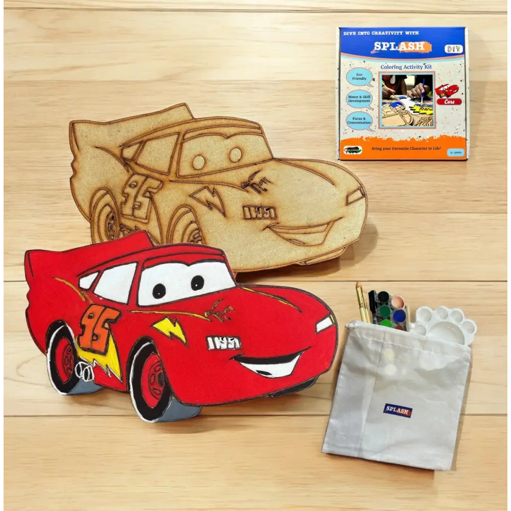 Car DIY Wood Painting Kit for Kids | Paint Your Own 8 inch Wooden Car Craft Kit | SPLASH DIY by Splash Arts