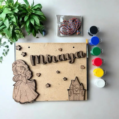 Cinderella Nameboard DIY Kit for Kids | Personalized Paint Your Own Princess Name Board | Birthday Return Gift I SPLASH