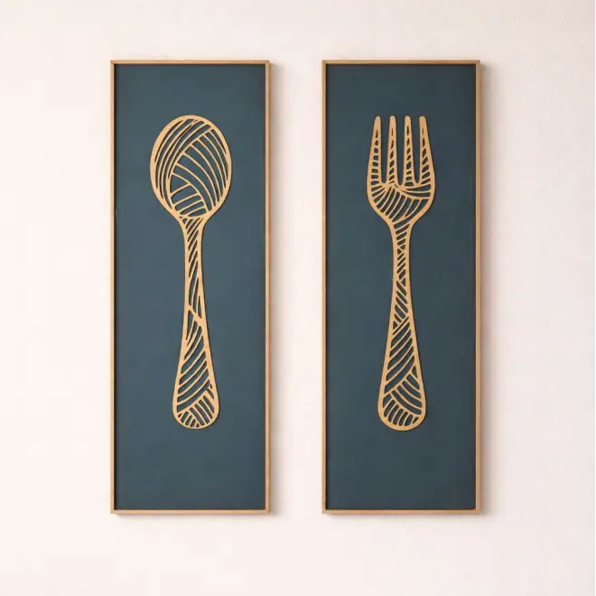 DineCraft-Handcrafted Spoon & Fork Wooden Wall Panels (Set of 2) | Wall Decor - Wall hanging