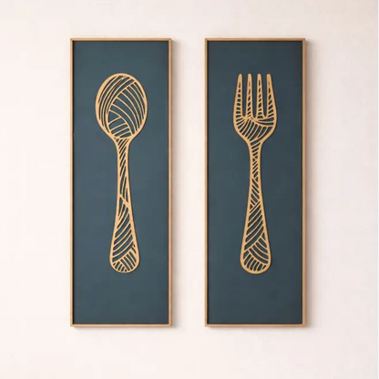 DineCraft-Handcrafted Spoon & Fork Wooden Wall Panels (Set of 2) | Wall Decor - Wall hanging
