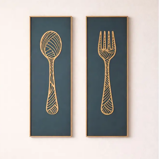 DineCraft-Handcrafted Spoon & Fork Wooden Wall Panels (Set of 2) | Wall Decor - Wall hanging