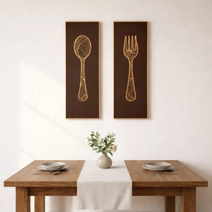 DineCraft-Handcrafted Spoon & Fork Wooden Wall Panels (Set of 2) | Wall Decor - Wall hanging