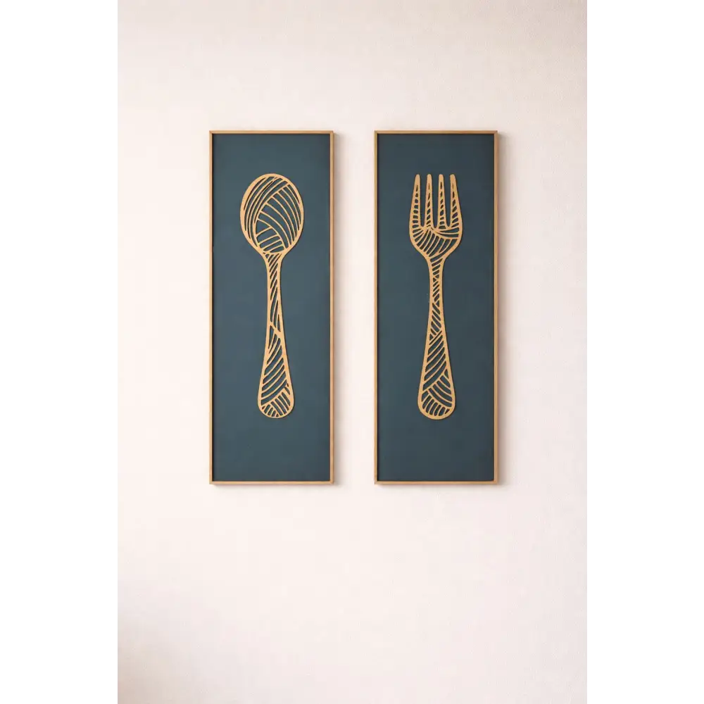 DineCraft-Handcrafted Spoon & Fork Wooden Wall Panels (Set of 2) | Wall Decor - Wall hanging
