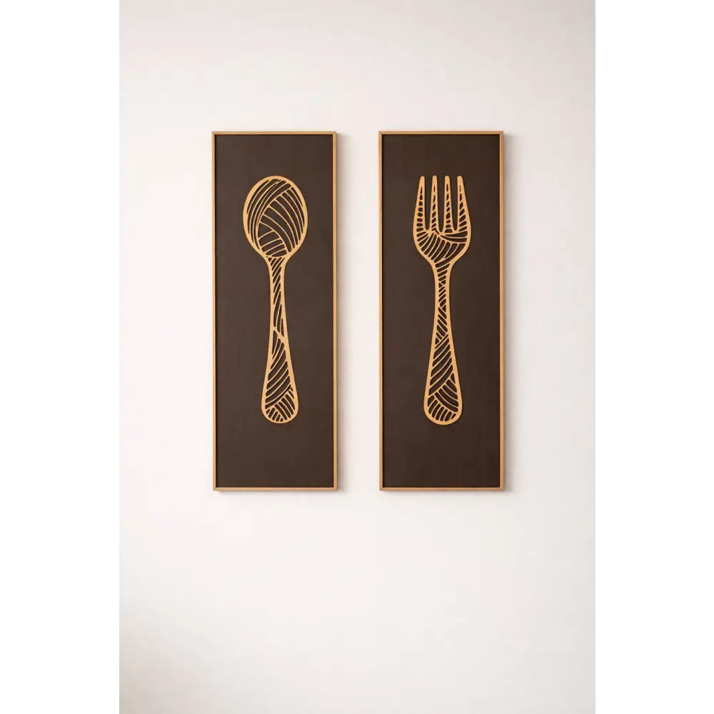 DineCraft-Handcrafted Spoon & Fork Wooden Wall Panels (Set of 2) | Wall Decor - Wall hanging