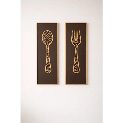 DineCraft-Handcrafted Spoon & Fork Wooden Wall Panels (Set of 2) | Wall Decor - Wall hanging