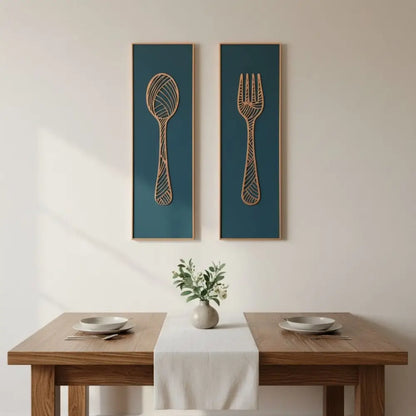 DineCraft-Handcrafted Spoon & Fork Wooden Wall Panels (Set of 2) | Wall Decor - Green / 59 cm x 19 cm / MDF Wood - Wall