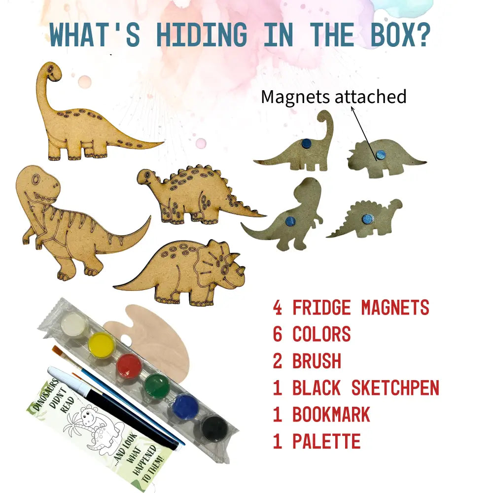 Dinosaur Fridge Magnet DIY Kit | Paint Your Own Fridge Magnet | SPLASH DIY by Splash Arts - Fridge Magnets,returngift
