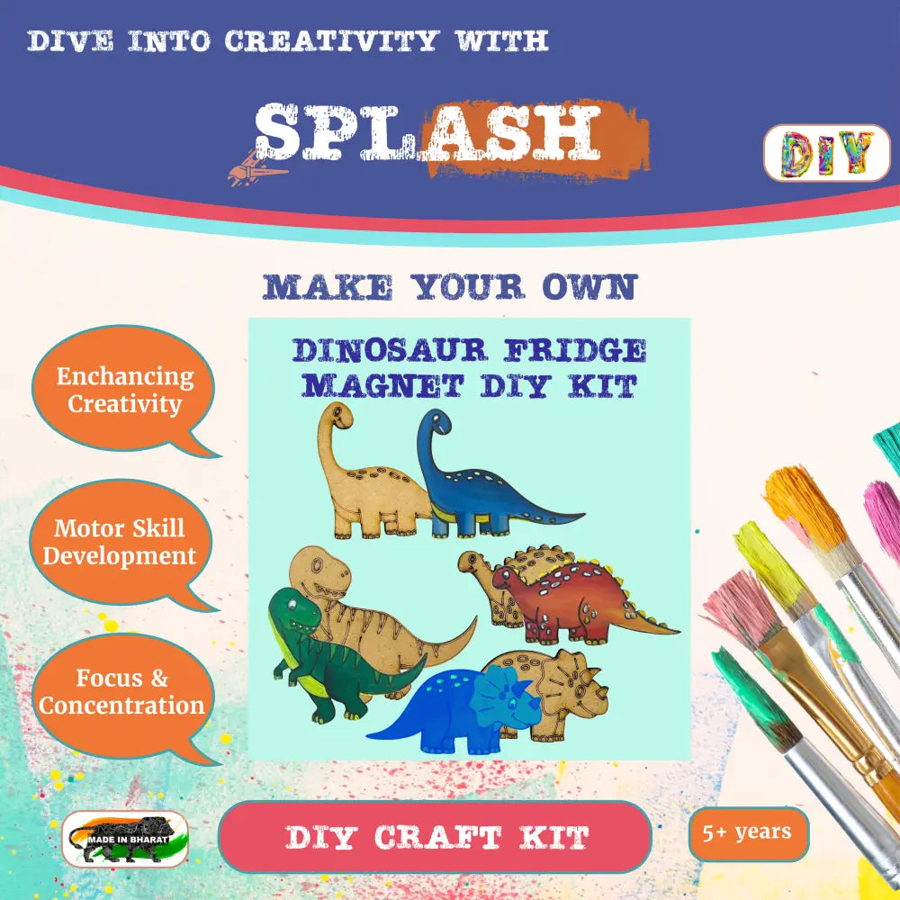 Dinosaur Fridge Magnet DIY Kit | Paint Your Own Fridge Magnet | SPLASH DIY by Splash Arts - Fridge Magnets,returngift