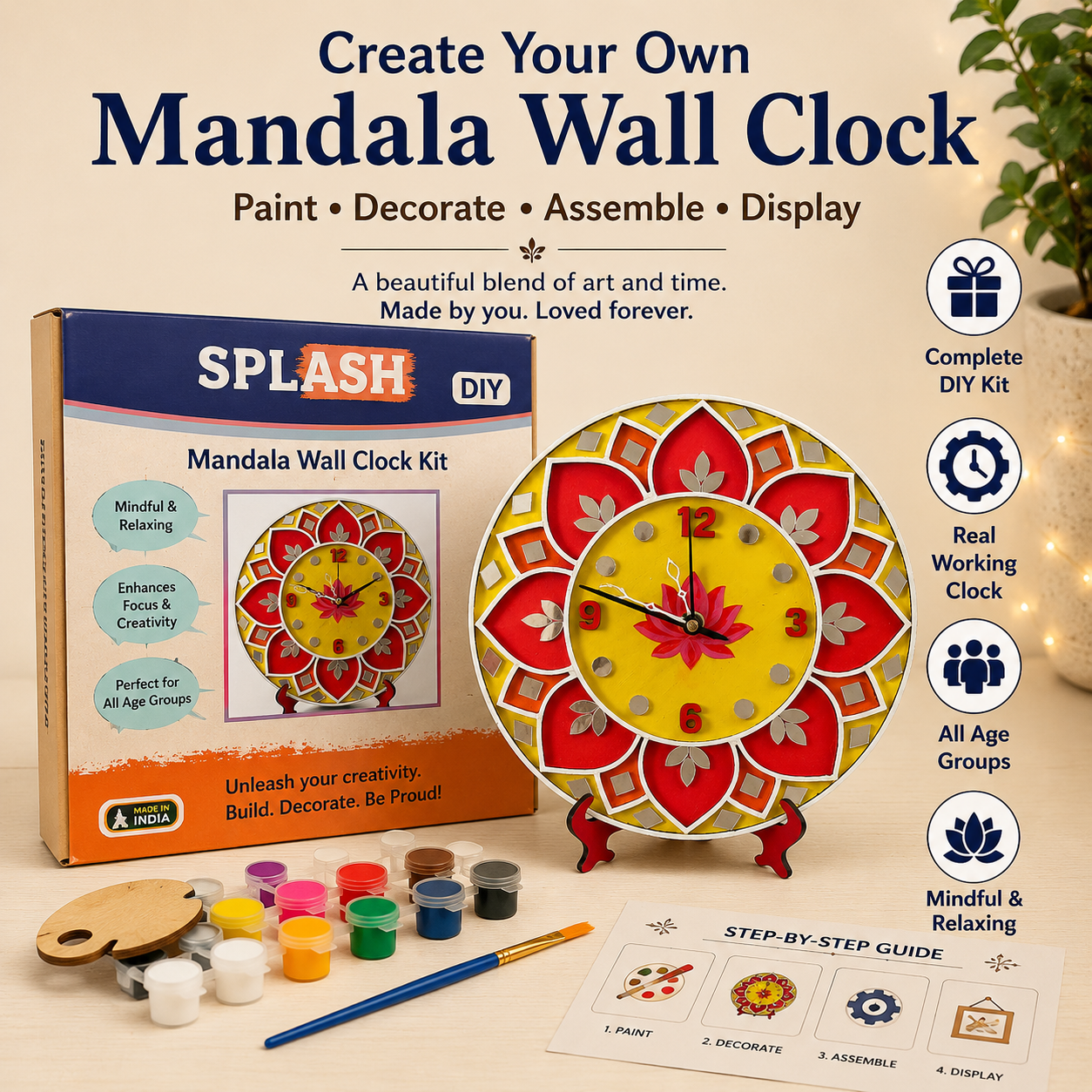 DIY Mandala Clock Kit | Paint Your Own Wooden Clock | SPLASH DIY by Splash Arts