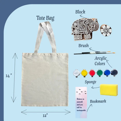 Elephant & Flower Block Painting DIY Kit | Paint Your Own Tote Bag | SPLASH DIY by Splash Arts - indianart