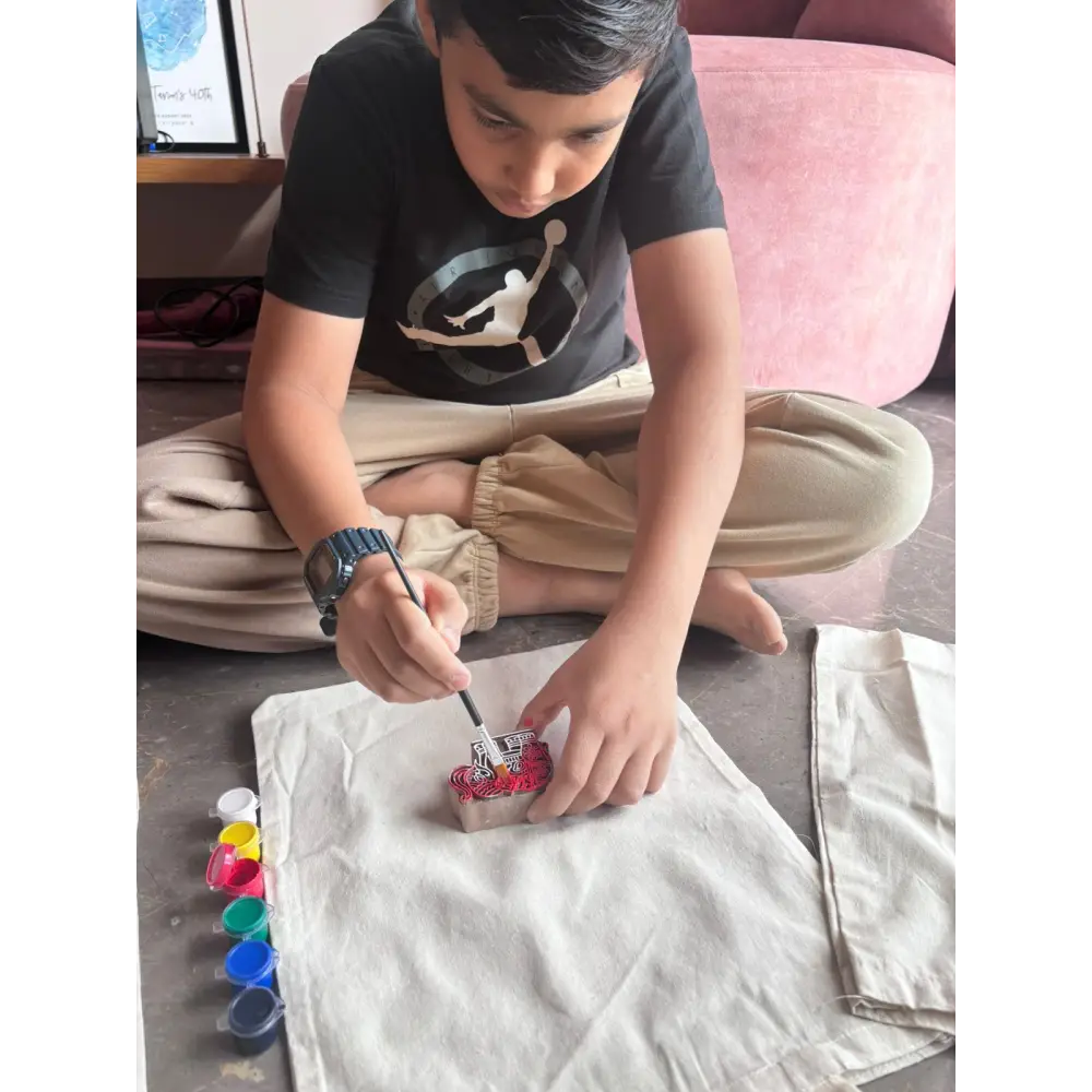 Elephant & Flower Block Painting DIY Kit | Paint Your Own Tote Bag | SPLASH DIY by Splash Arts - indianart