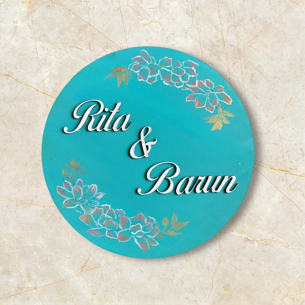 Floral Blue Nameplate - nameplate