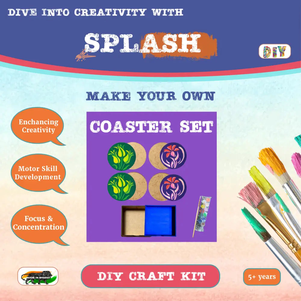 Floral Coaster DIY Kit for Kids & Adults | Paint Your Own Wooden Coasters | SPLASH DIY by Splash Arts - coaster
