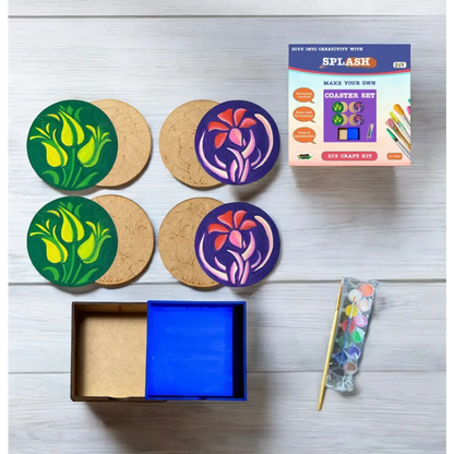 Floral Coaster DIY Kit for Kids & Adults | Paint Your Own Wooden Coasters | SPLASH DIY by Splash Arts - coaster