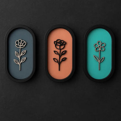 Floral Frames -Set of 3 Wall Hanging | Wall Decor - Colorful / 28 cm x 15 cm / MDF Wood - Wall hanging