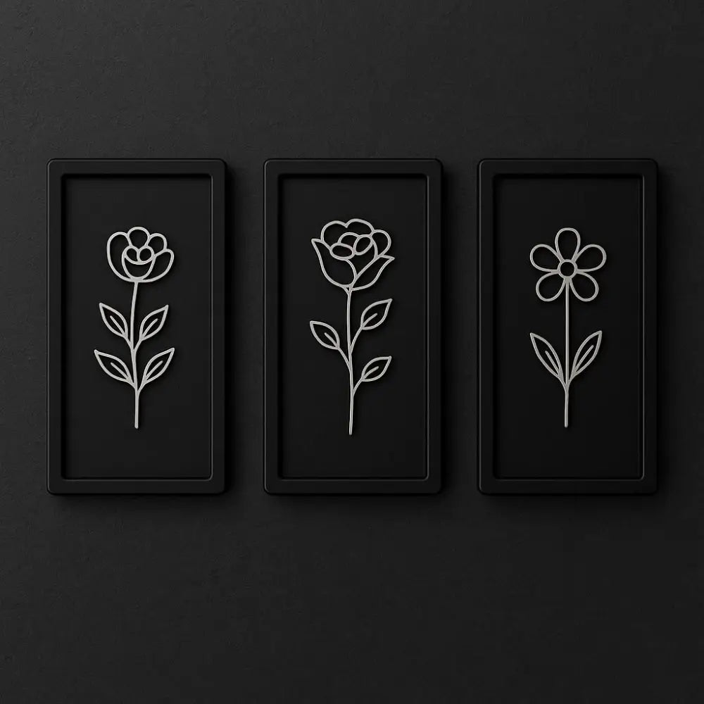 Floral Frames -Set of 3 Wall Hanging | Wall Decor - Rectangle / 28 cm x 15 cm / MDF Wood - Wall hanging