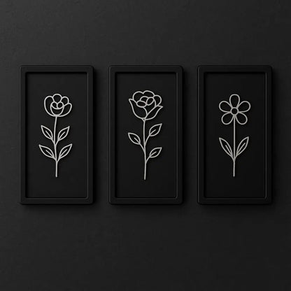 Floral Frames -Set of 3 Wall Hanging | Wall Decor - Rectangle / 28 cm x 15 cm / MDF Wood - Wall hanging