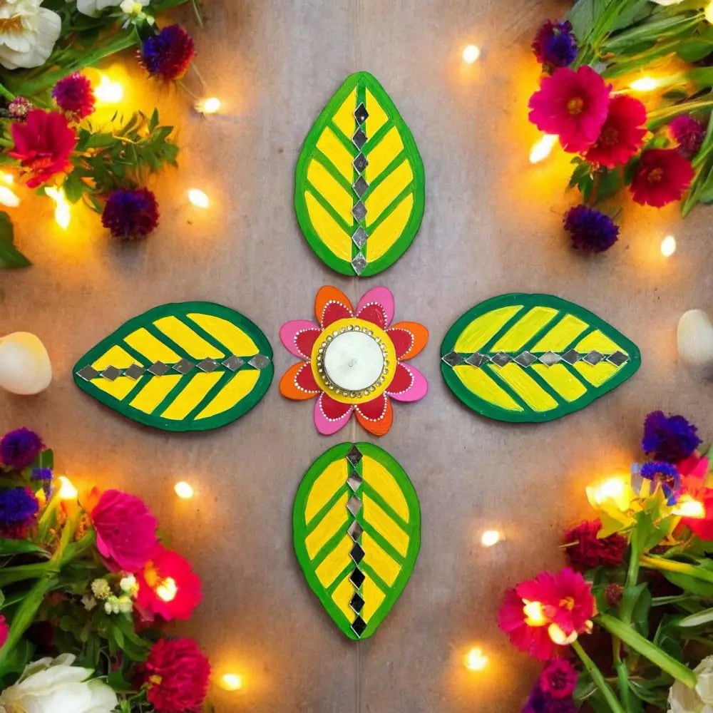 Floral Tea Light and Leaf Rangoli Design DIY Kit I SPLASH DIY by Splash Arts - Festival