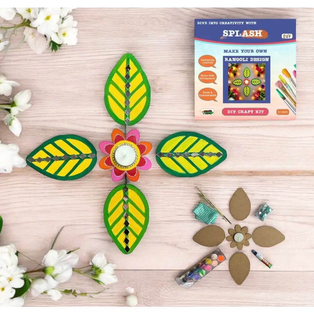 Floral Tea Light and Leaf Rangoli Design DIY Kit I SPLASH DIY by Splash Arts - Festival