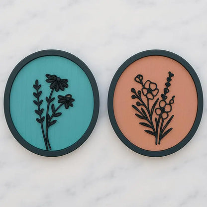 Forals in Circle -Set of 2 | Wall Decor - 30cm / MDF Wood - Wall hanging