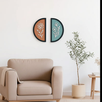 Forals in Semi Circle -Set of 2 | Wall Decor - Wall hanging