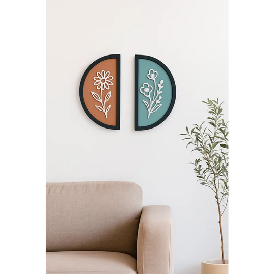 Forals in Semi Circle -Set of 2 | Wall Decor - Wall hanging
