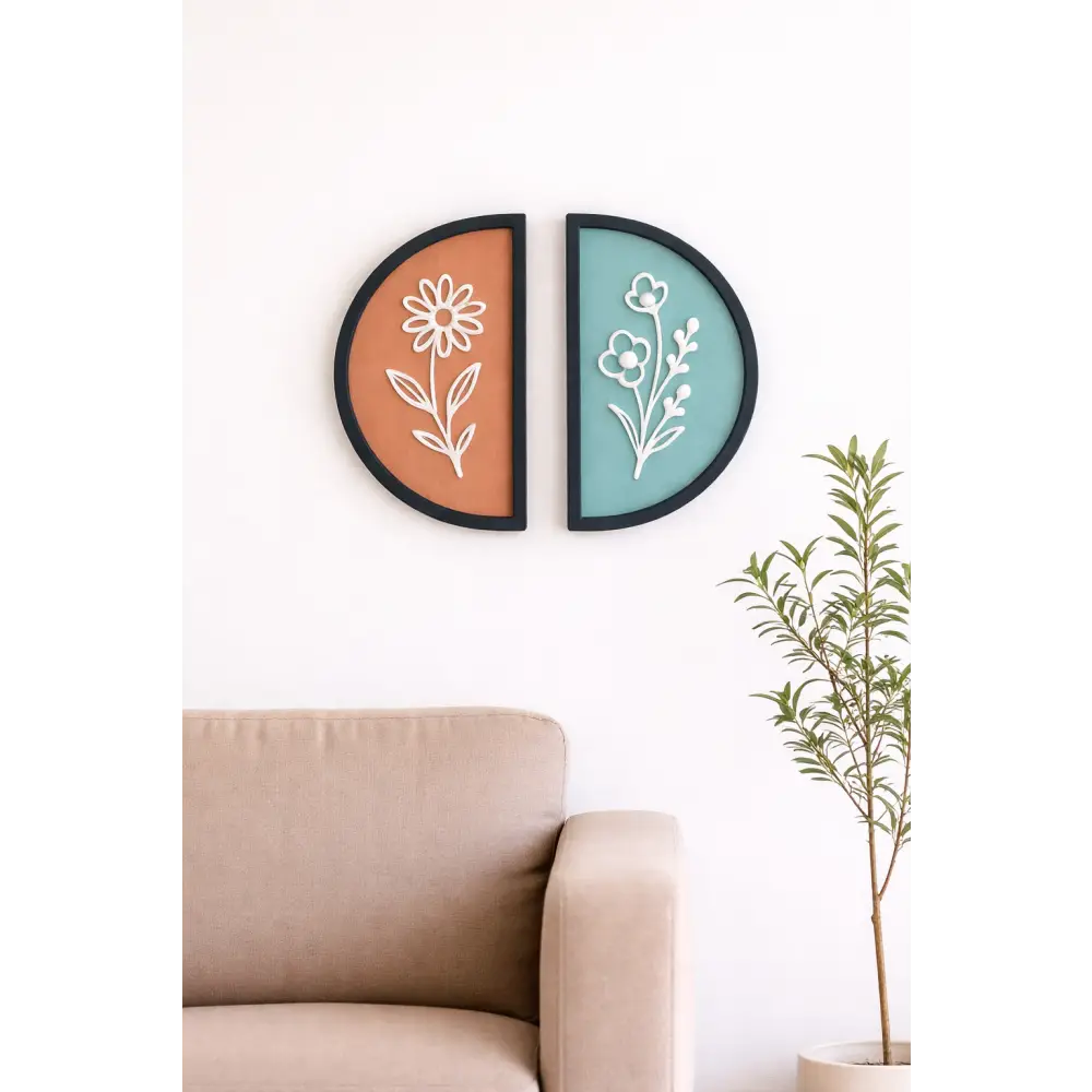 Forals in Semi Circle -Set of 2 | Wall Decor - Wall hanging