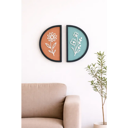 Forals in Semi Circle -Set of 2 | Wall Decor - Wall hanging