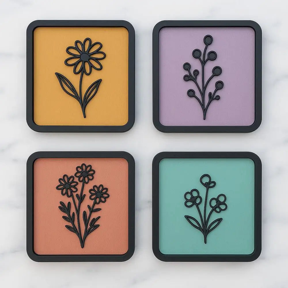Forals in Square -Set of 4 Wall hanging | Wall Decor - Wall hanging