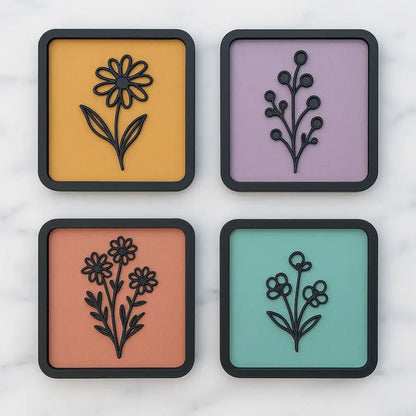 Forals in Square -Set of 4 Wall hanging | Wall Decor - Wall hanging
