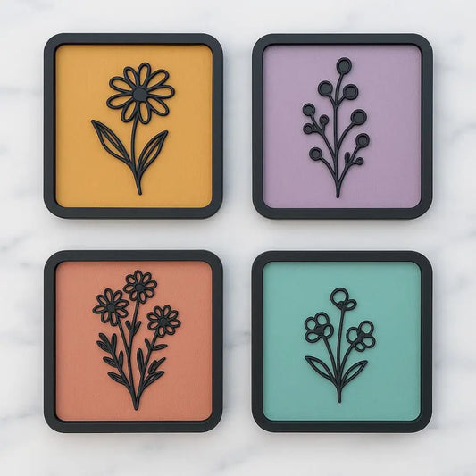 Forals in Square -Set of 4 Wall hanging | Wall Decor - Wall hanging