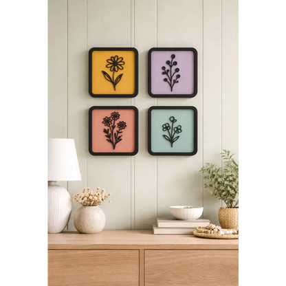Forals in Square -Set of 4 Wall hanging | Wall Decor - Wall hanging