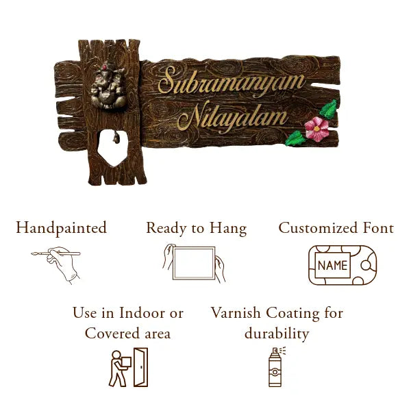 Ganesha Wooden Effect Nameplate - nameplate