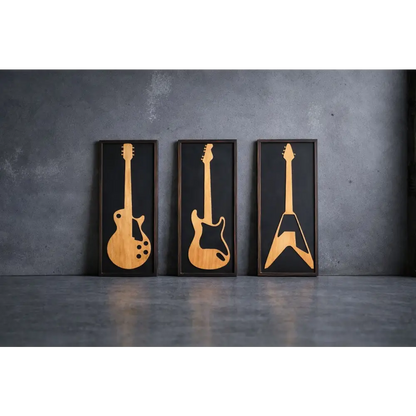 Guitar Raag – Handcrafted Wooden Guitar Wall Art (Set of 3) | Wall decor - 49 cm x 18.5 cm / MDF Wood - Wall hanging