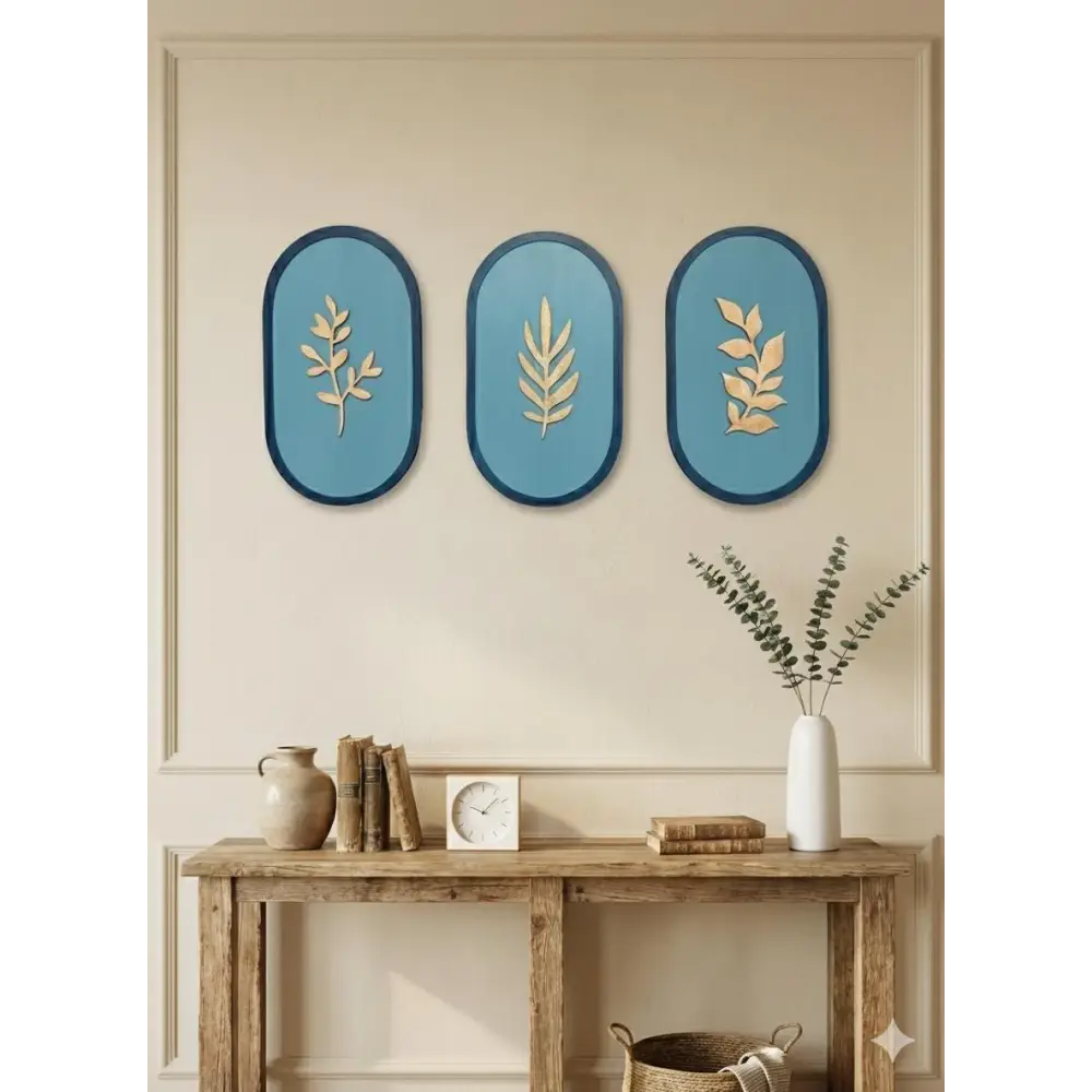 Harmony Trio -Set of 3 Wall Hanging | Wall Decor - 22cm X 39cm / Blue - Wall hanging